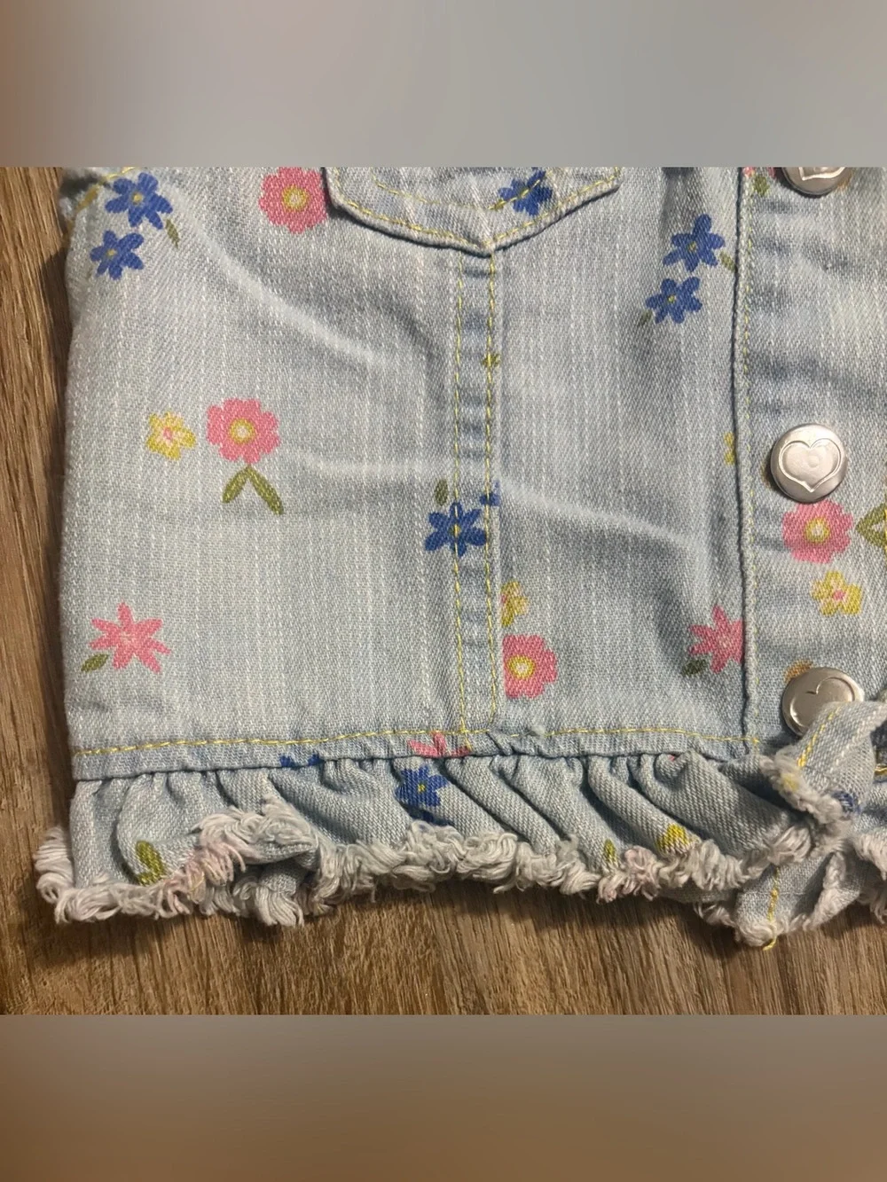 Nannette - Light Blue Floral Denim Shirt Vest - Size 5